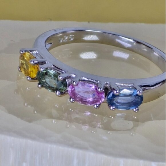 925 Sterling Silver Ring Sz 6.5 with Multicolor Natural Sapphire Gems